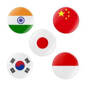 Country Flag Pin Badges – Set of 5, Premium 75mm Country Flag Badge Combo (ASIAN Flags)