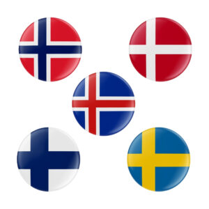 Country Flag Pin Badges – Set of 5, Premium 75mm Country Flag Badge Combo (NORDIC Flags)