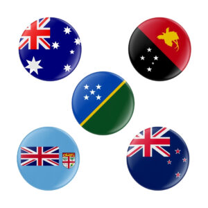 Country Flag Pin Badges – Set of 5, Premium 75mm Country Flag Badge Combo (OCEANIA Flags)
