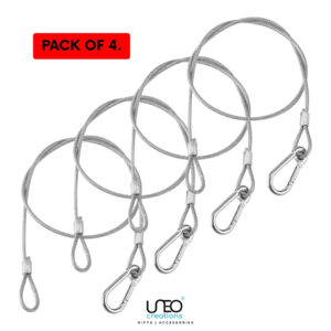 Stage Light Safety Cable - Stainless Steel Safety Tether Cables with Snap Hooks, Heavy Duty safety system for DJ Lighting, Truss Rigging, Studio & Event Equipment (Pack of 4)